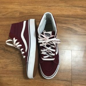 Burgundy red high top vans